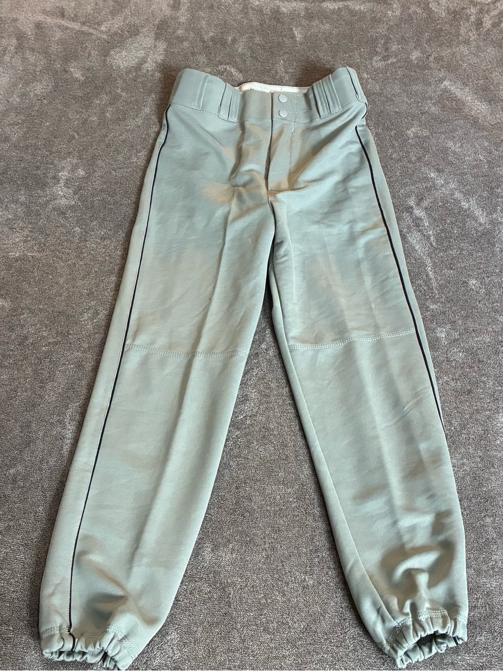 VKM Youth Large Baseball Softball Pants Gray Athletic Elastic Cuffs Black Piping